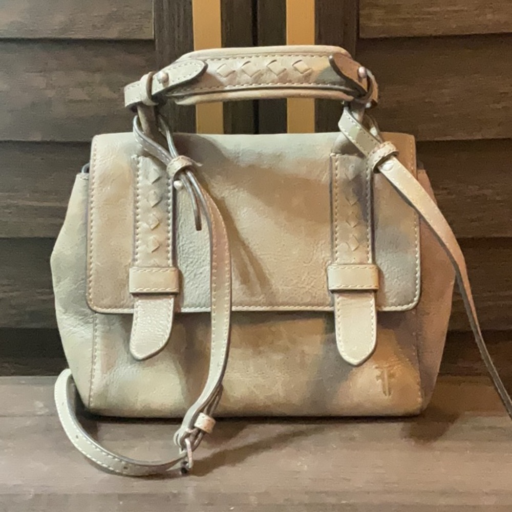 Frye Reed Mini Flap Satchel Handbag Gray Leather Distressed